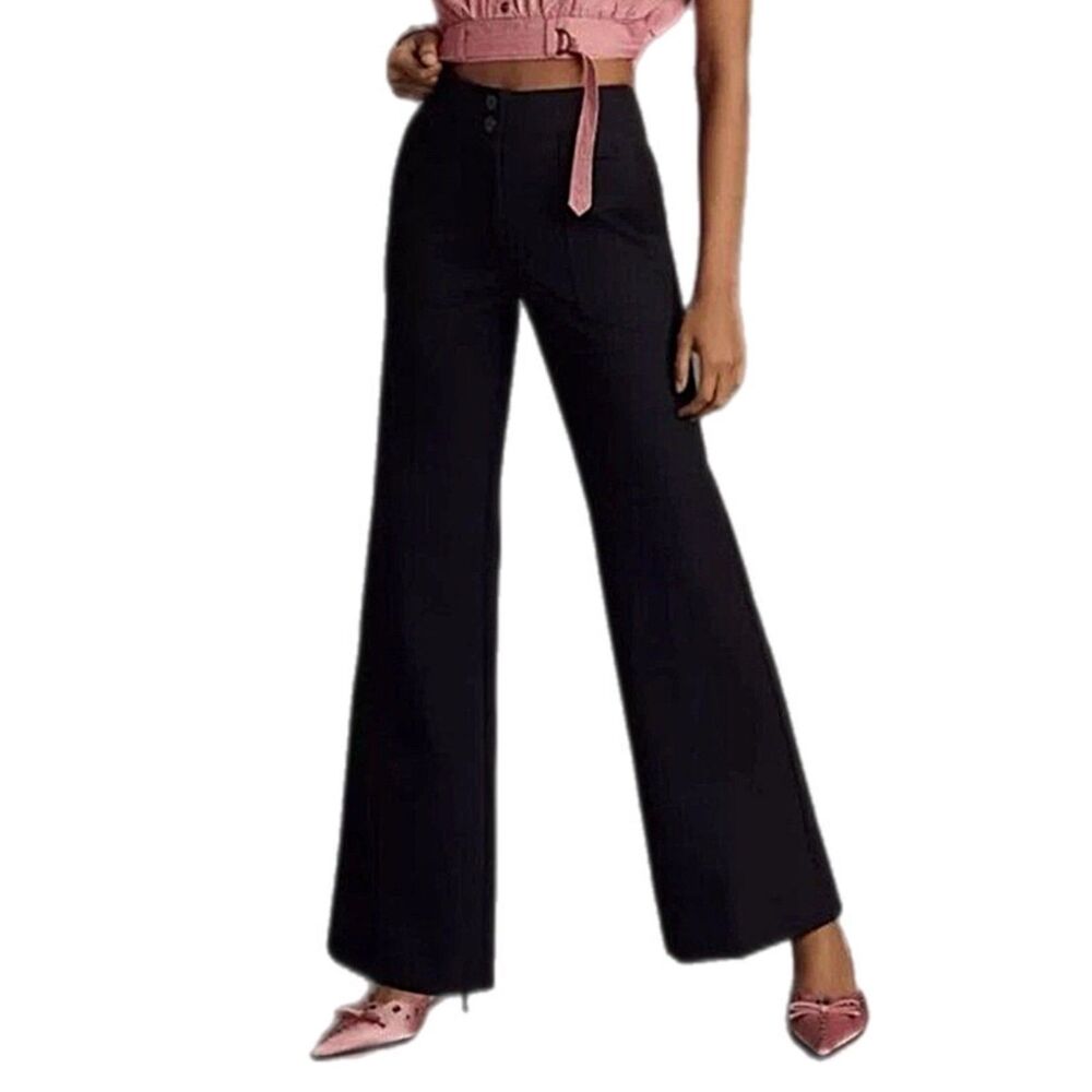 Anthropologie by Maeve Naomi Ponte Wide Leg Flare Pants, Size 12 Tall